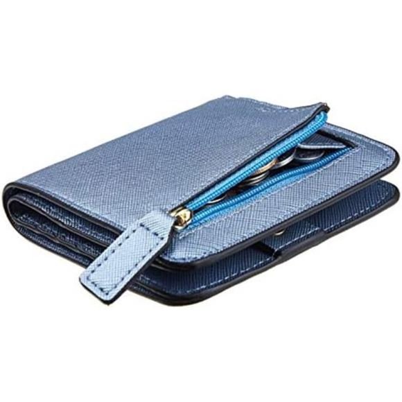 Womens Rfid Blocking Small Compact Bifold CH Blue Gold - Picture 1 of 7